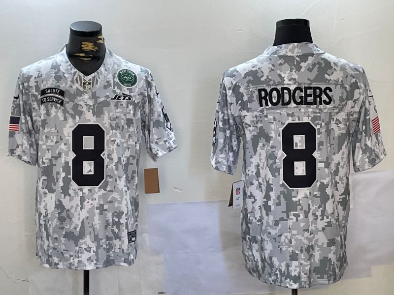 Men New York Jets #8 Rodgers Nike Arctic Camo 2024 Salute to Service Limited NFL Jersey style 1